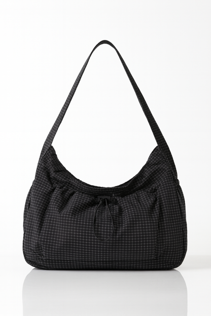 Midnight Grid Ruched Shoulder Bag