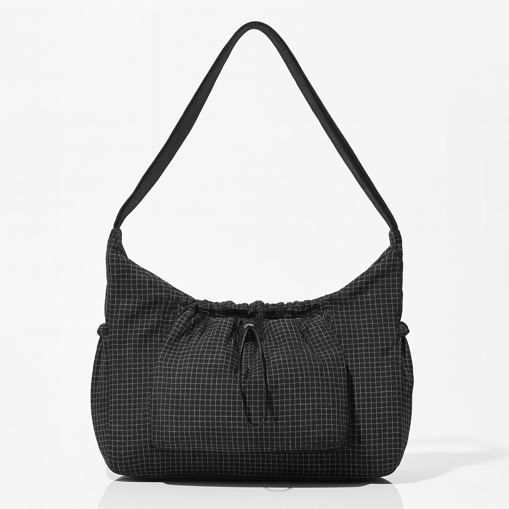 Midnight Grid Ruched Shoulder Bag