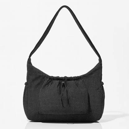 Midnight Grid Ruched Shoulder Bag