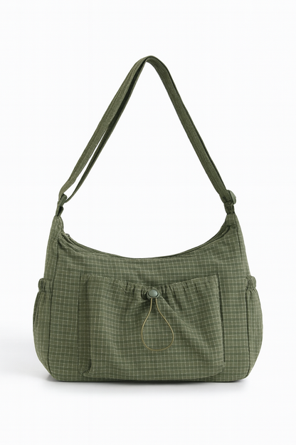 Midnight Grid Ruched Shoulder Bag