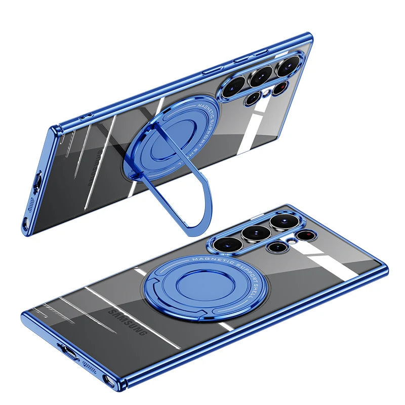 Samsung Galaxy S24 Ultra Magnetic Invisible Stand Anti Yellowing Electroplating Case - Blue