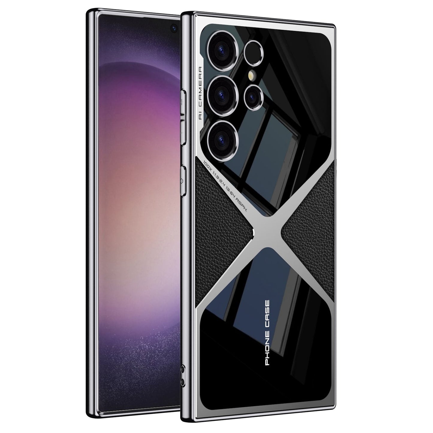 Samsung Galaxy S24 Ultra GKK Synthetic Leather Electroplating Supersonic Speed Shockproof Case - Black