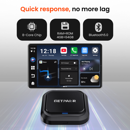 Zedge GetPairr AI Box 2.0 (compatible with all cars ) , Android 13 ,8 Gb ram ,  128 Gb storage, Wireless | Carplay Android Auto 3 in 1