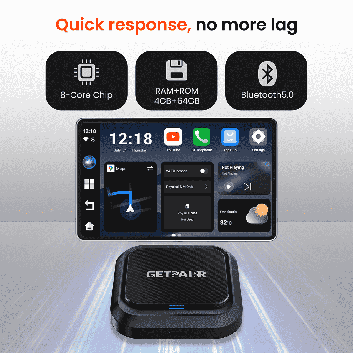 Zedge GetPairr AI Box 2.0 (compatible with all cars ) , Android 13 ,8 Gb ram ,  128 Gb storage, Wireless | Carplay Android Auto 3 in 1