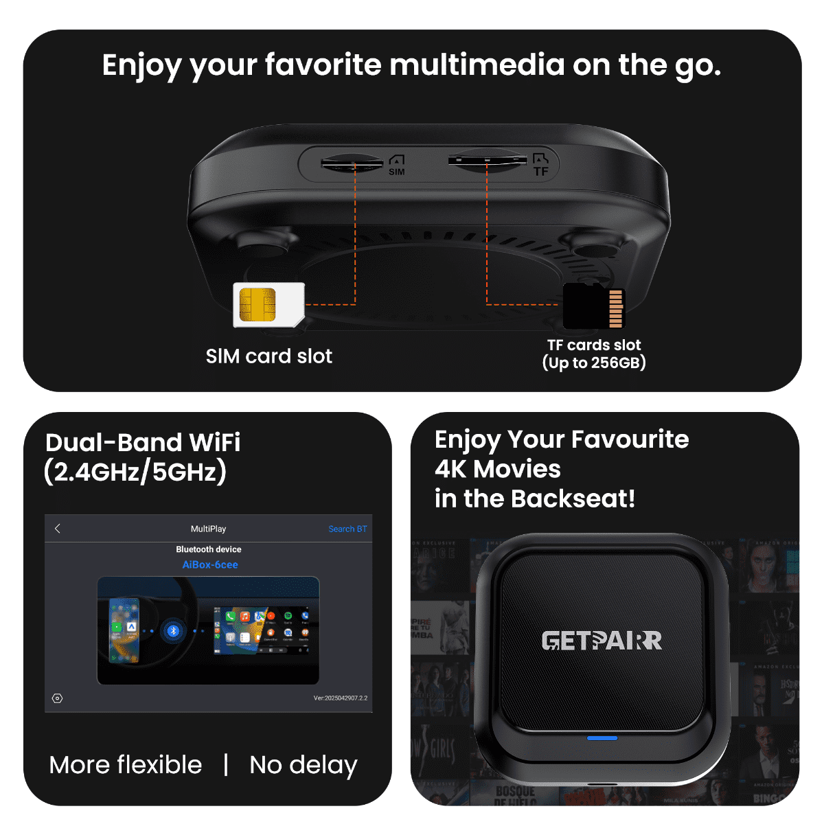 Zedge GetPairr AI Box 2.0 (compatible with all cars ) , Android 13 ,8 Gb ram ,  128 Gb storage, Wireless | Carplay Android Auto 3 in 1