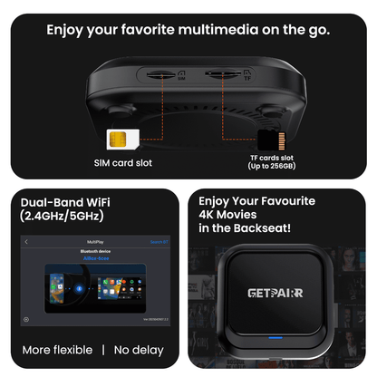 Zedge GetPairr AI Box 2.0 (compatible with all cars ) , Android 13 ,8 Gb ram ,  128 Gb storage, Wireless | Carplay Android Auto 3 in 1
