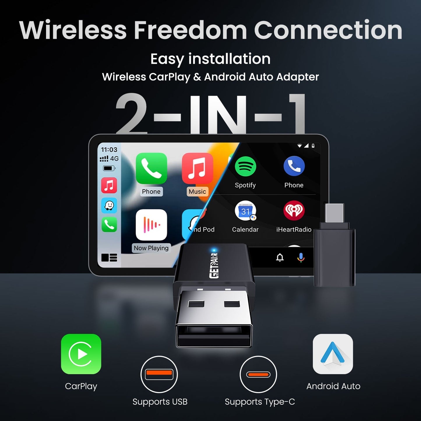 2025 Galaxy GetPairr™ Magic Ultra Mini 3.0 wireless CarPlay Android Auto Adapter