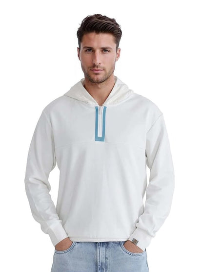 RARE RABBIT Cozy Cloud White Hoodie with Aqua Accent