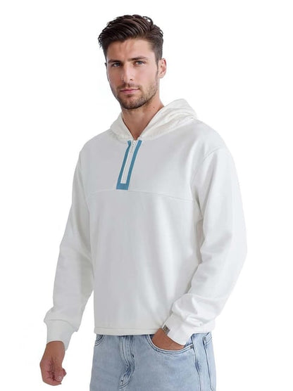 RARE RABBIT Cozy Cloud White Hoodie with Aqua Accent