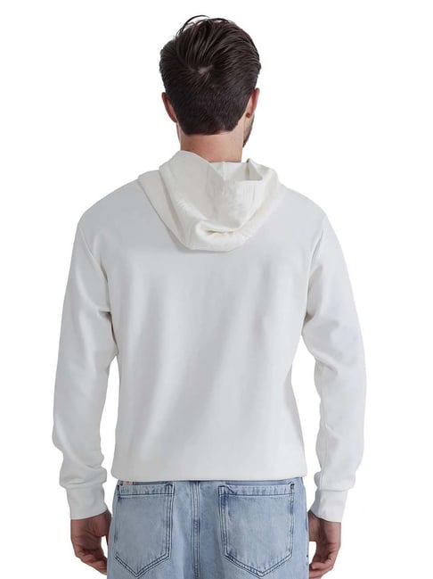 RARE RABBIT Cozy Cloud White Hoodie with Aqua Accent