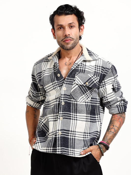 Italian Colony Chic Urban Plaid Flannel Shacket in Monochrome Harmony