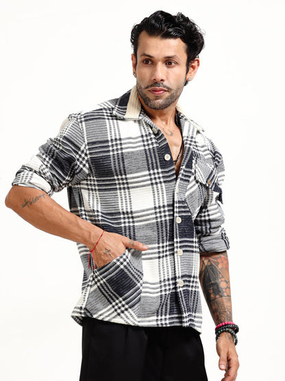 Italian Colony Chic Urban Plaid Flannel Shacket in Monochrome Harmony