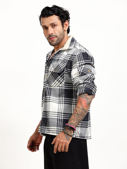 Italian Colony Chic Urban Plaid Flannel Shacket in Monochrome Harmony