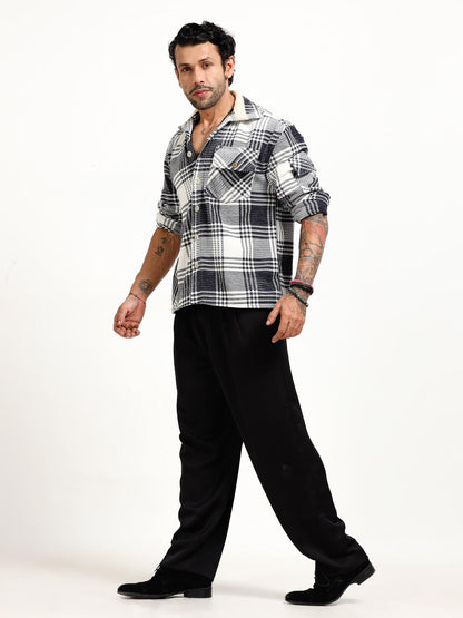 Italian Colony Chic Urban Plaid Flannel Shacket in Monochrome Harmony