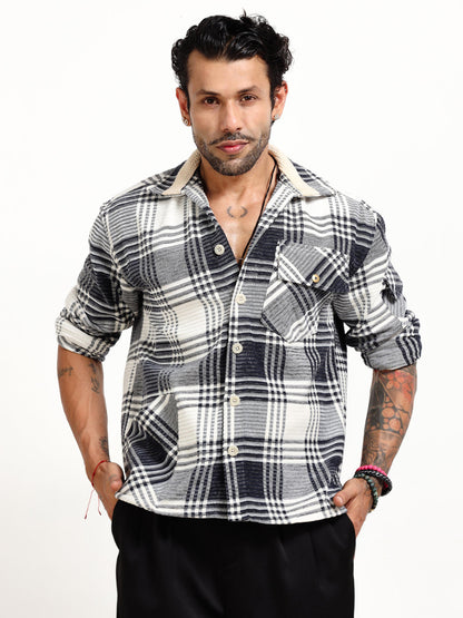 Italian Colony Chic Urban Plaid Flannel Shacket in Monochrome Harmony