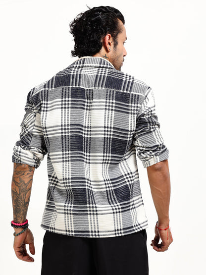Italian Colony Chic Urban Plaid Flannel Shacket in Monochrome Harmony