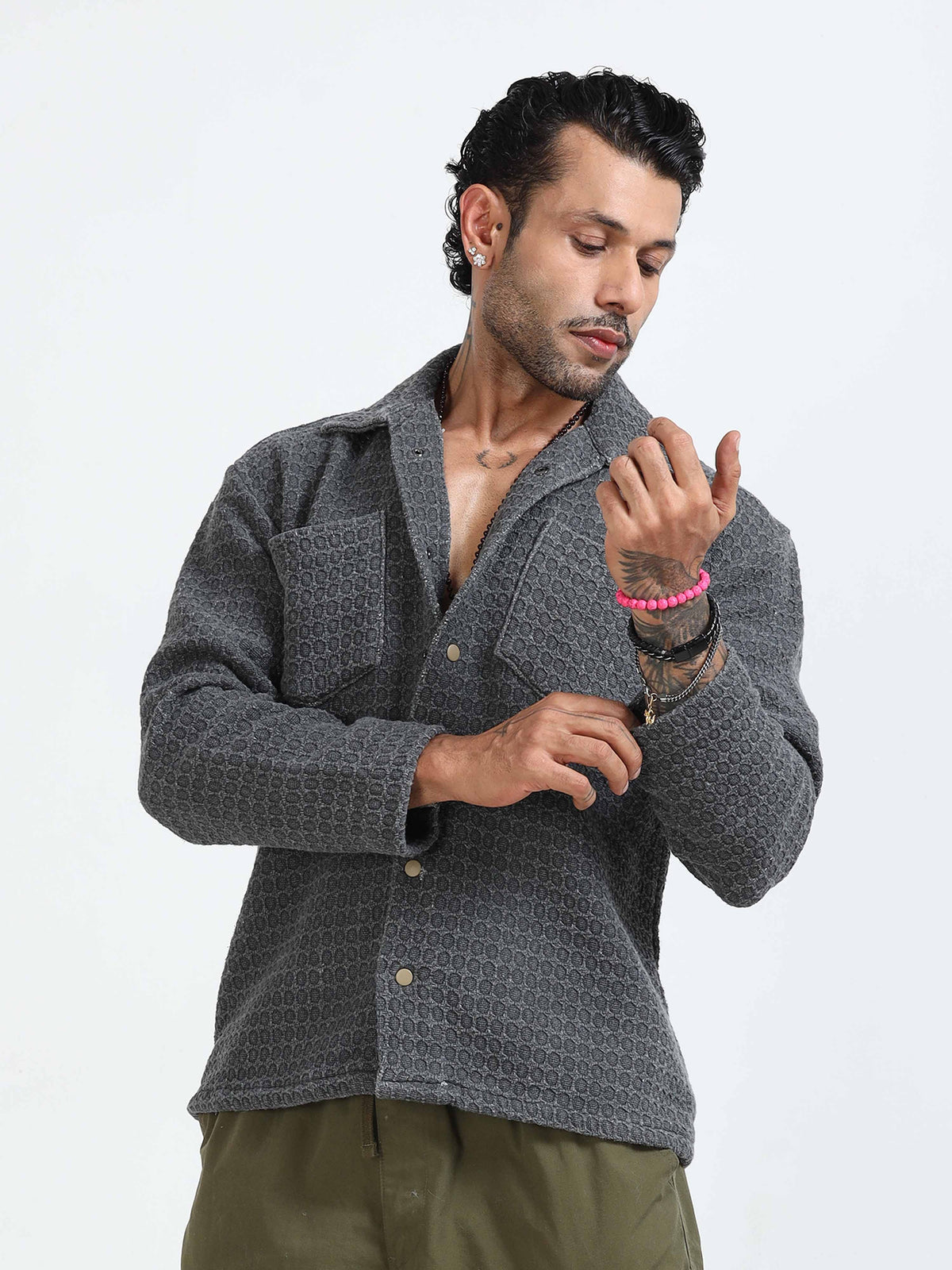 Italian Colony Cozy Charcoal Textured Shirt Jacket