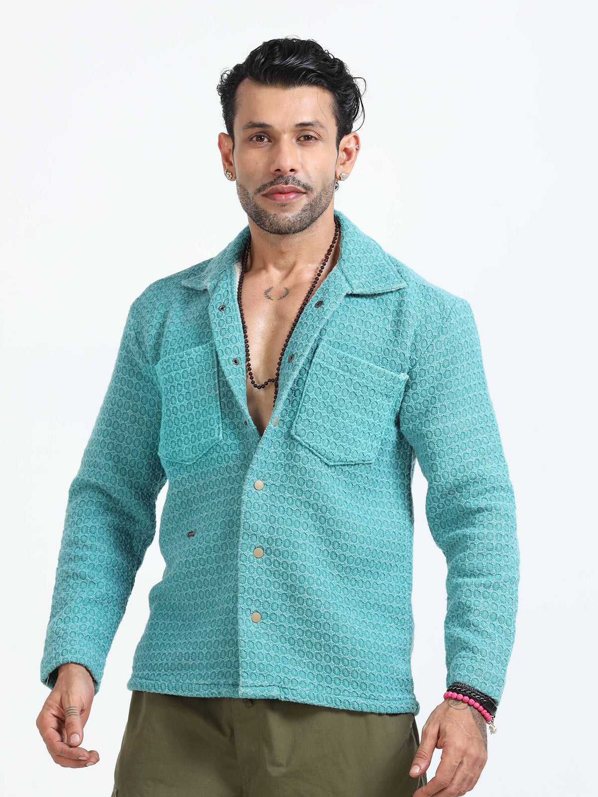 Italian Colony Charming Aqua Textured Shacket