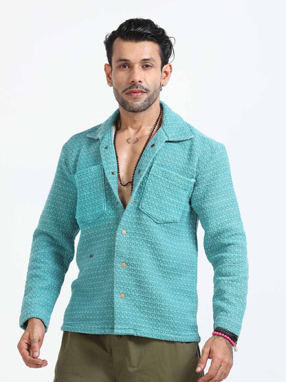 Italian Colony Charming Aqua Textured Shacket