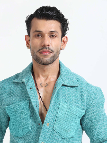 Italian Colony Charming Aqua Textured Shacket