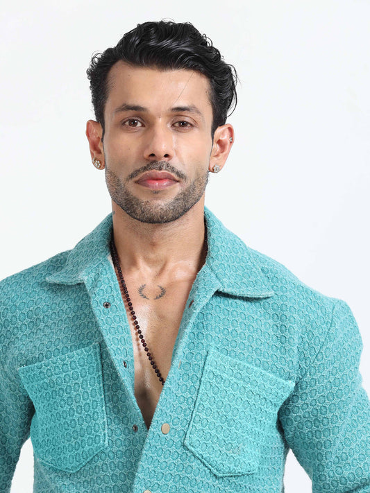 Italian Colony Charming Aqua Textured Shacket