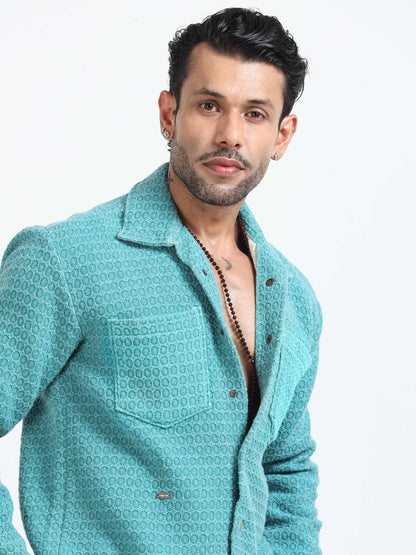 Italian Colony Charming Aqua Textured Shacket