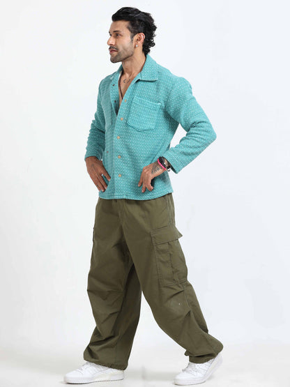 Italian Colony Charming Aqua Textured Shacket