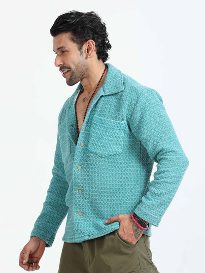 Italian Colony Charming Aqua Textured Shacket