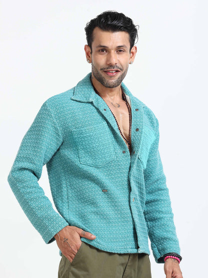 Italian Colony Charming Aqua Textured Shacket