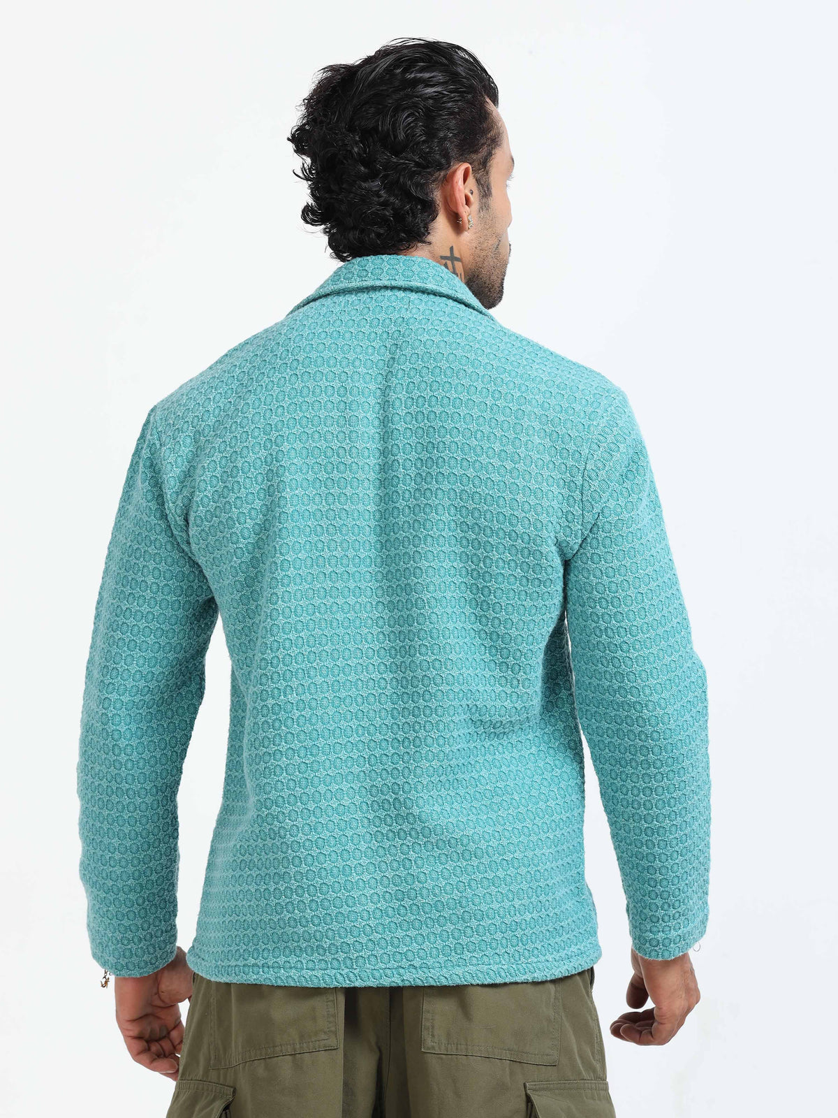 Italian Colony Charming Aqua Textured Shacket