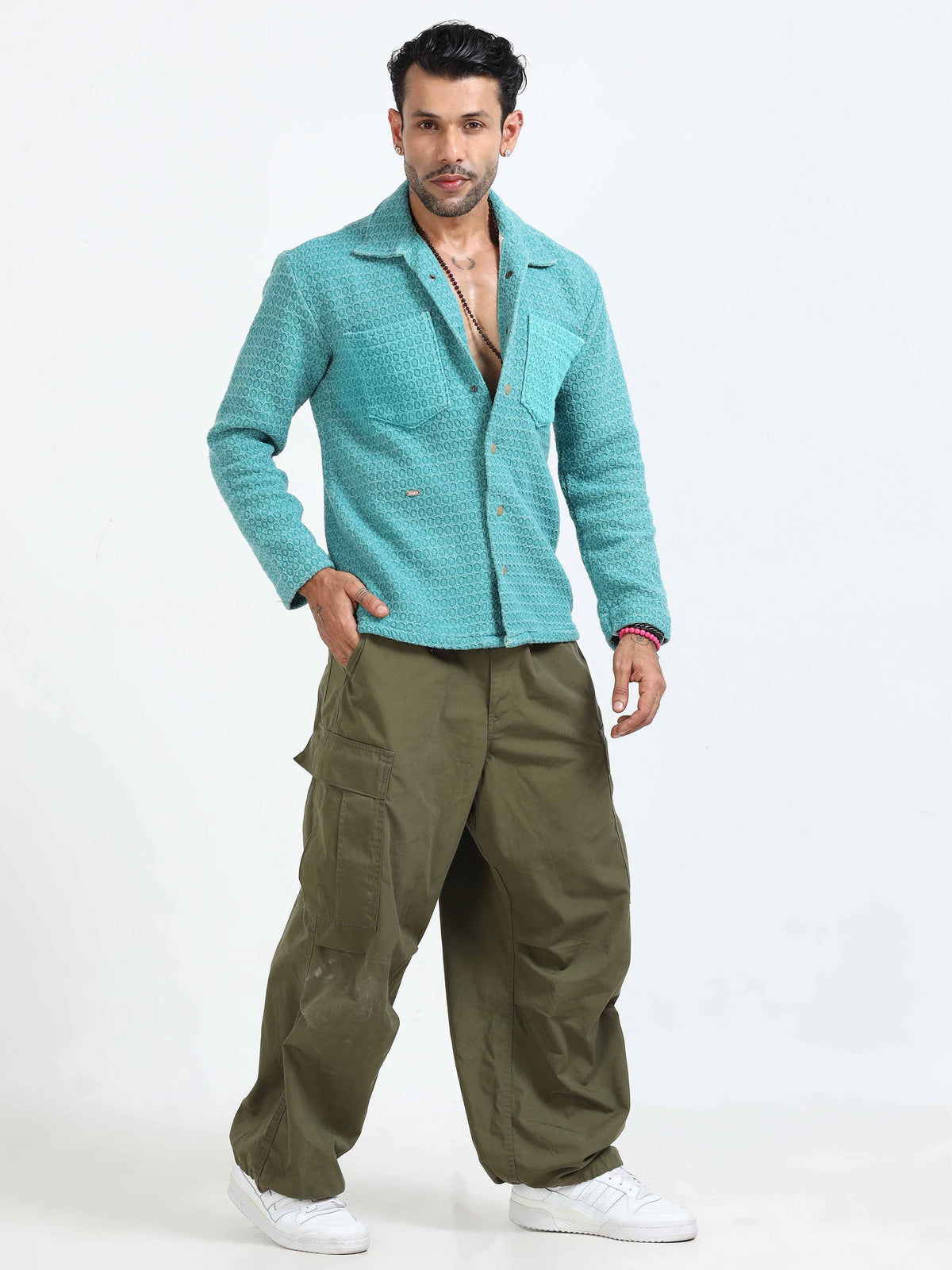Italian Colony Charming Aqua Textured Shacket