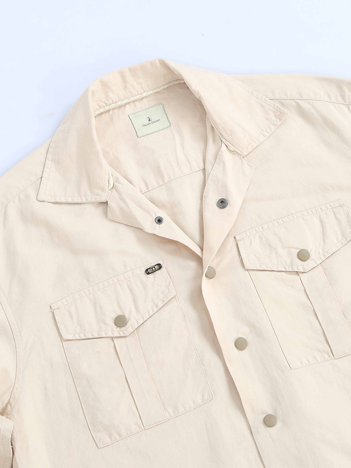 Italian Colony Effortlessly Chic Sand Dune Button-Up Linen Shacket