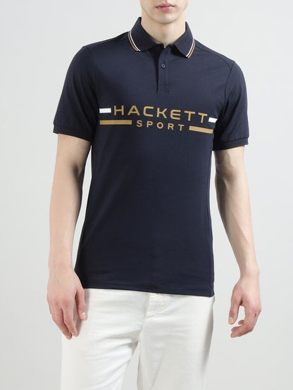 Hackett Sport Elegant Midnight Navy Cotton Blend Polo Shirt