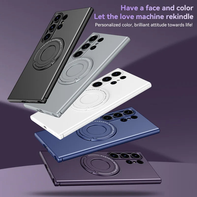 Samsung Galaxy S24 Ultra Magnetic Metal Stand Shockproof Case - Black