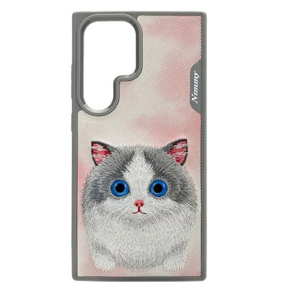 Samsung Galaxy S24 Ultra Nimmy Embroidery Leather Back Cover Case - Cat
