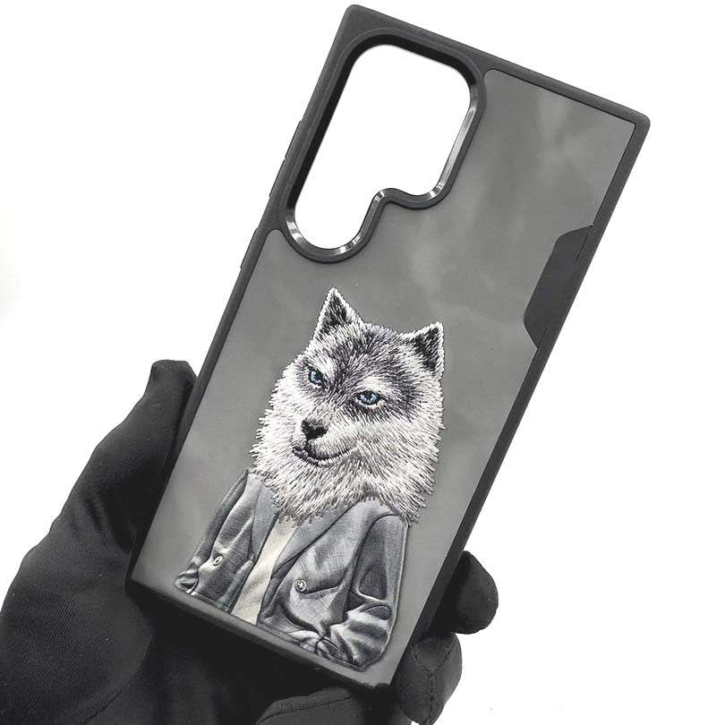 Samsung Galaxy S24 Ultra Nimmy Embroidery Leather Back Cover Case - Wolf Jacket