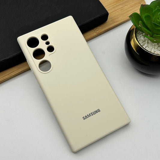 Samsung Galaxy S24 Ultra Liquid Silicon Case With Logo-  Cream