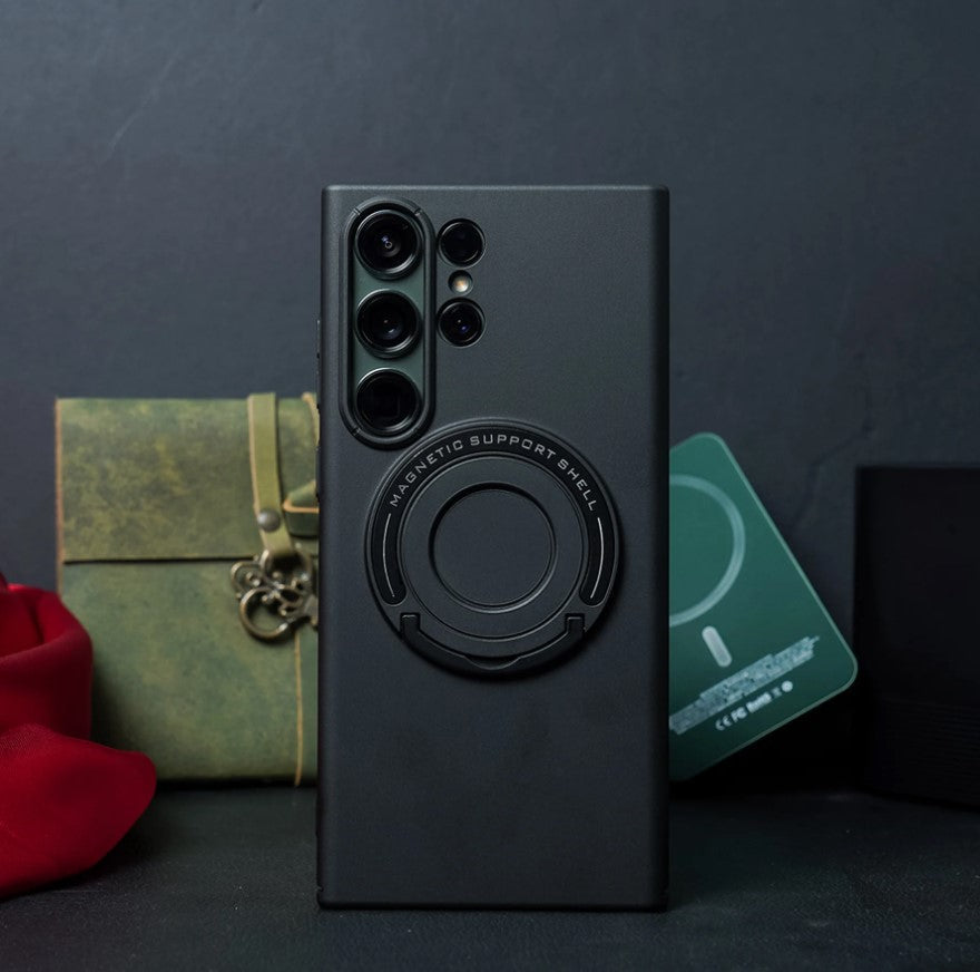 Samsung Galaxy S24 Ultra Magnetic Metal Stand Shockproof Case - Black