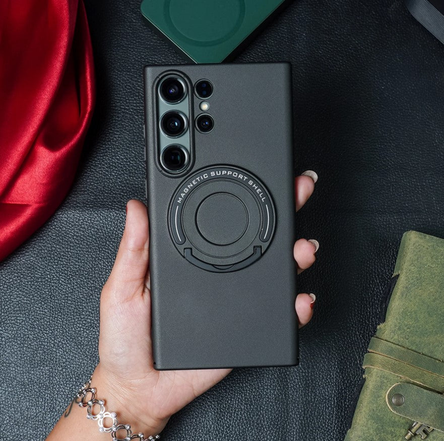 Samsung Galaxy S24 Ultra Magnetic Metal Stand Shockproof Case - Black