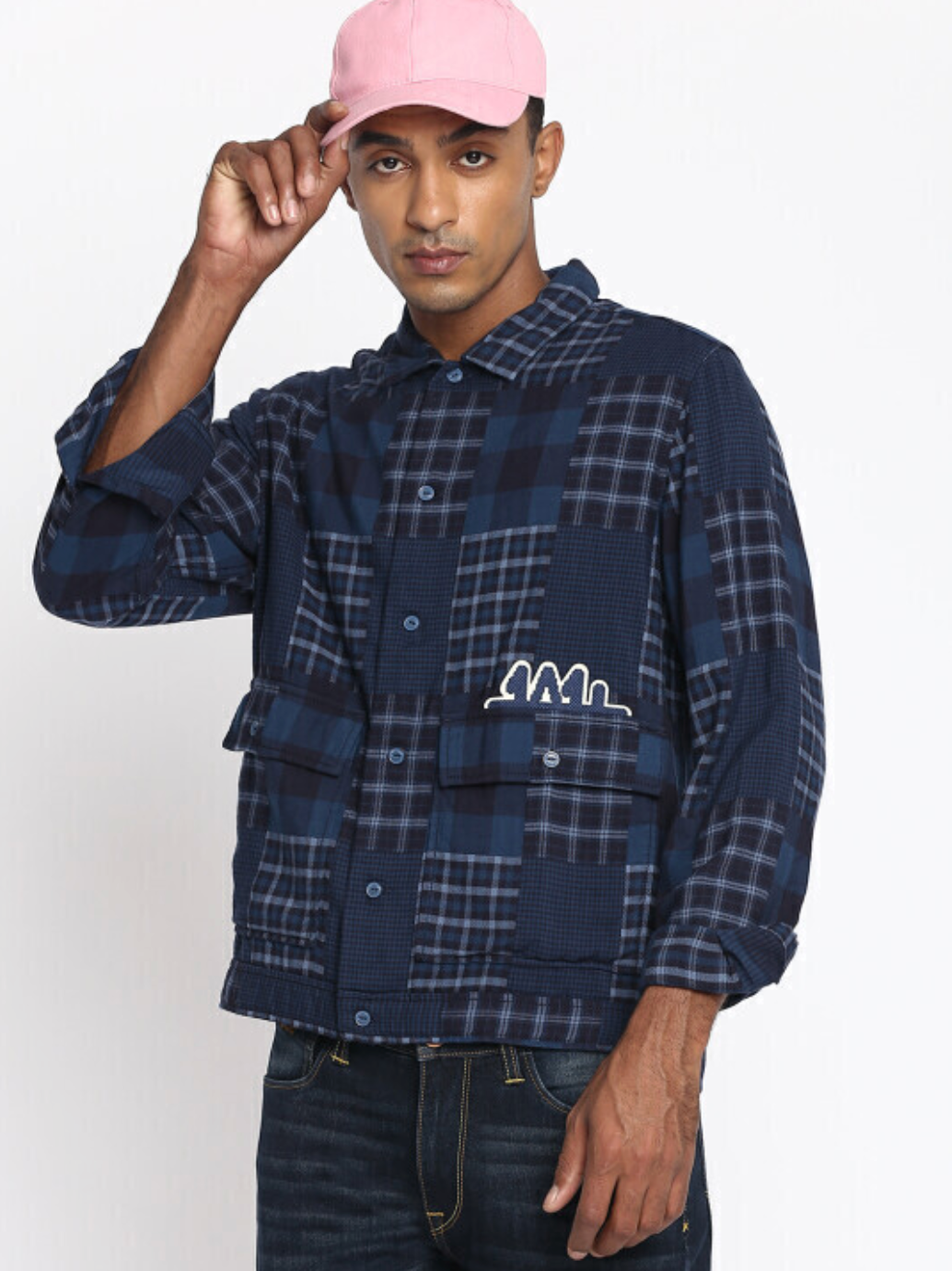 Lee Cozy Plaid Patchwork Shirt Jacket in Midnight Blue