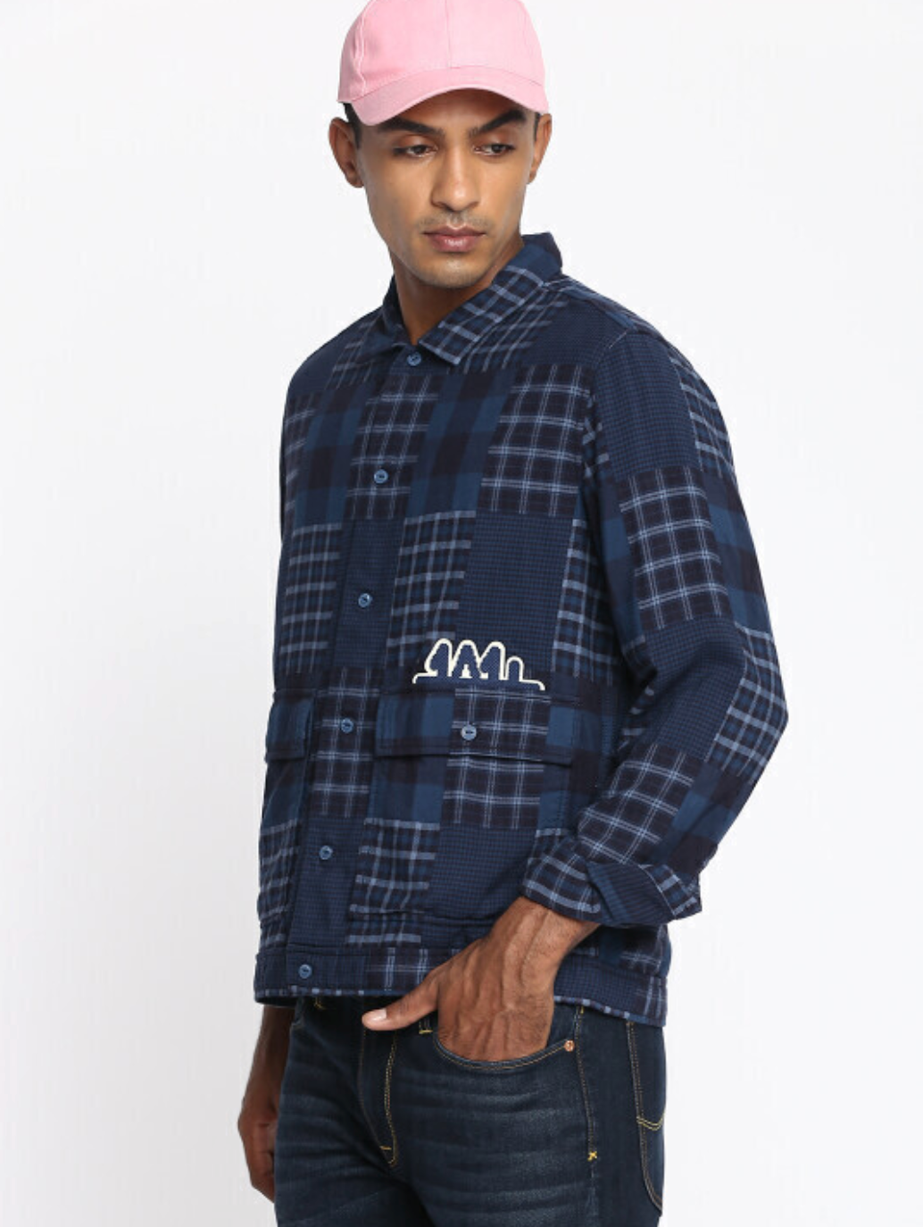 Lee Cozy Plaid Patchwork Shirt Jacket in Midnight Blue