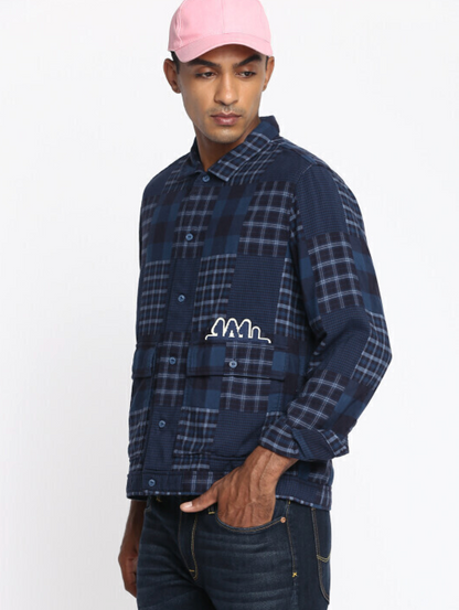 Lee Cozy Plaid Patchwork Shirt Jacket in Midnight Blue
