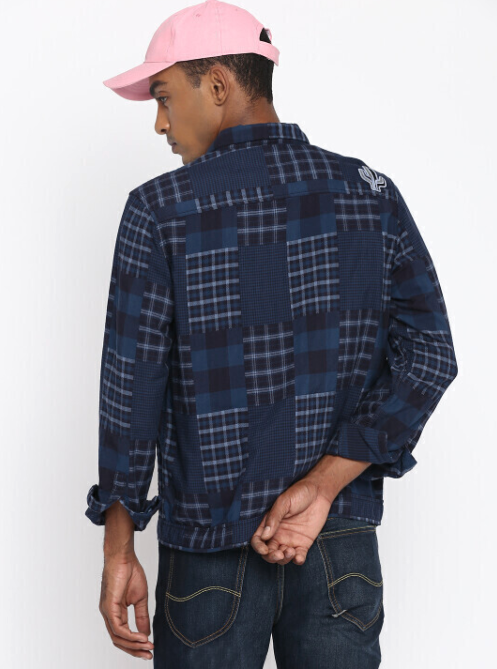 Lee Cozy Plaid Patchwork Shirt Jacket in Midnight Blue