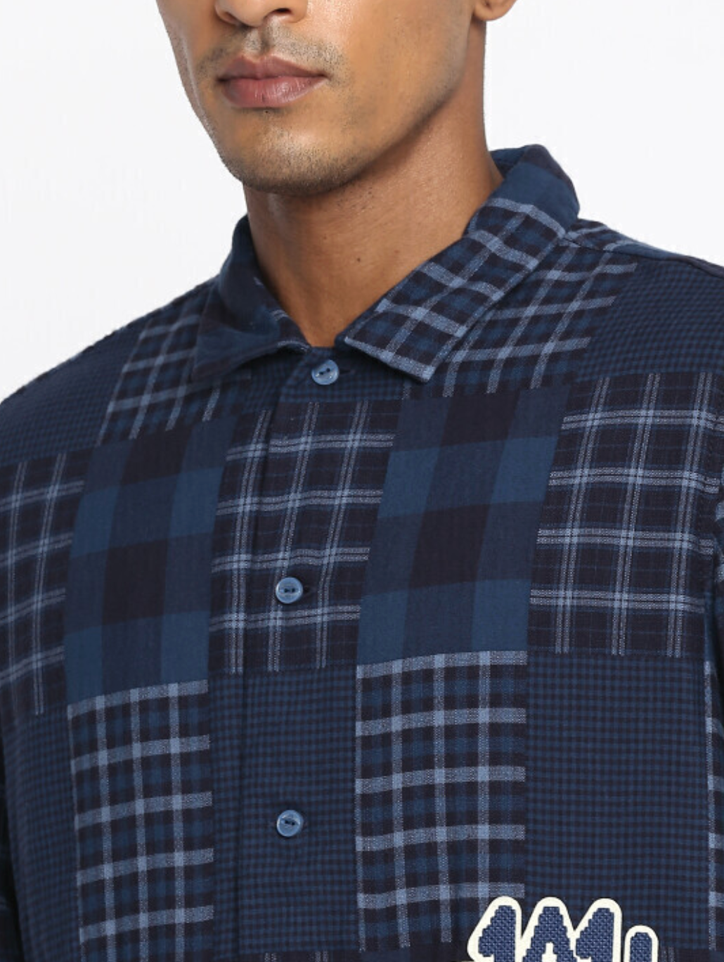 Lee Cozy Plaid Patchwork Shirt Jacket in Midnight Blue