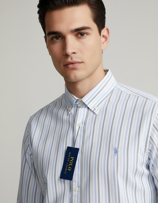 Polo Ralph Lauren Striped Elegance Cotton Shirt in Serene Sky