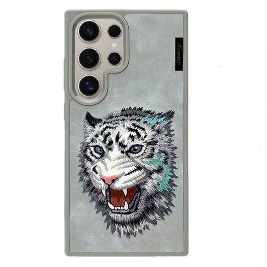 Samsung Galaxy S24 Ultra Nimmy Embroidery Leather Back Cover Case - Tiger