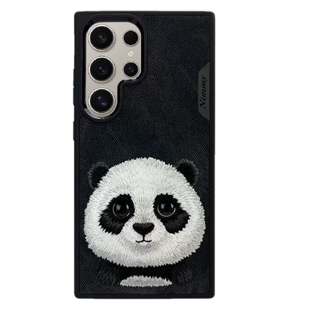Samsung Galaxy S24 Ultra Nimmy Embroidery Leather Back Cover Case - Panda