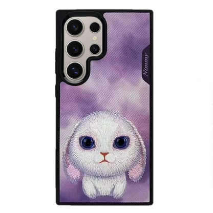 Samsung Galaxy S24 Ultra Nimmy Embroidery Leather Back Cover Case - Rabbit