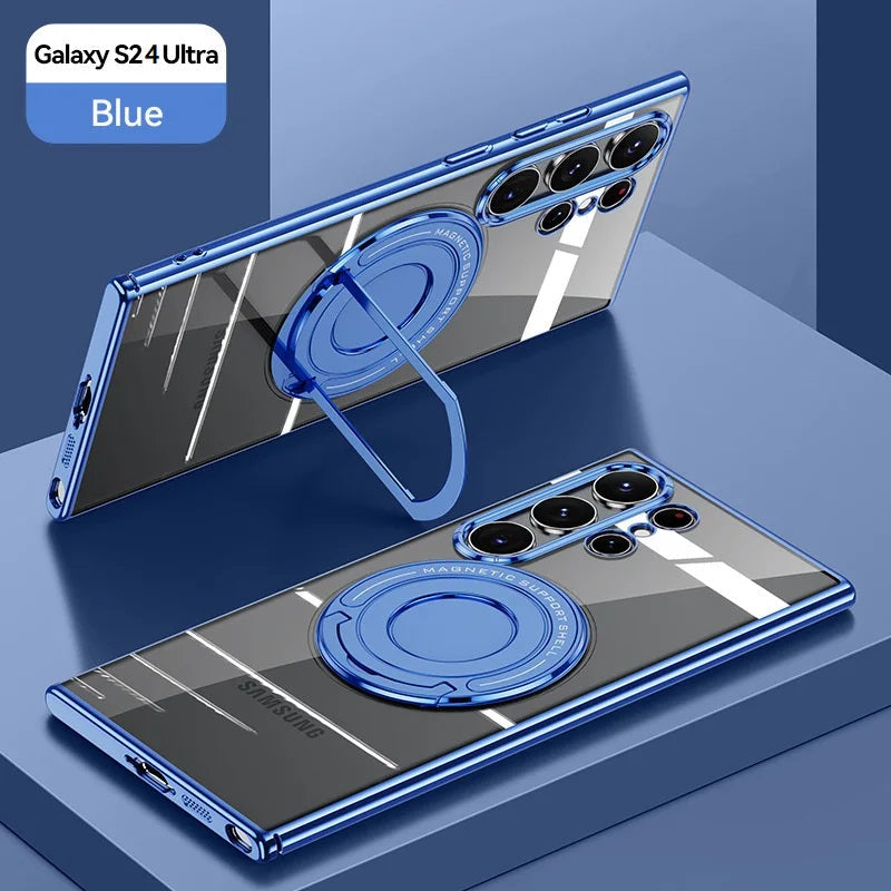 Samsung Galaxy S24 Ultra Magnetic Invisible Stand Anti Yellowing Electroplating Case - Blue