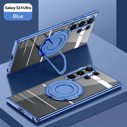 Samsung Galaxy S24 Ultra Magnetic Invisible Stand Anti Yellowing Electroplating Case - Blue